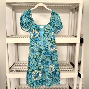 NWT House of Harlow Blue‎ Linen Puff Sleeve Mini Dress Size XS